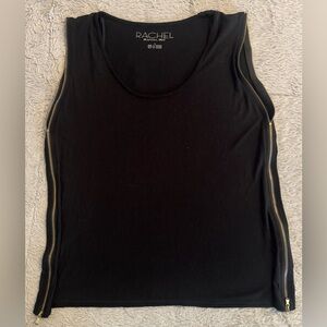 RACHEL Rachel Roy Black Fitted Sleeveless Tank w/ Functional Gold Zipper Details